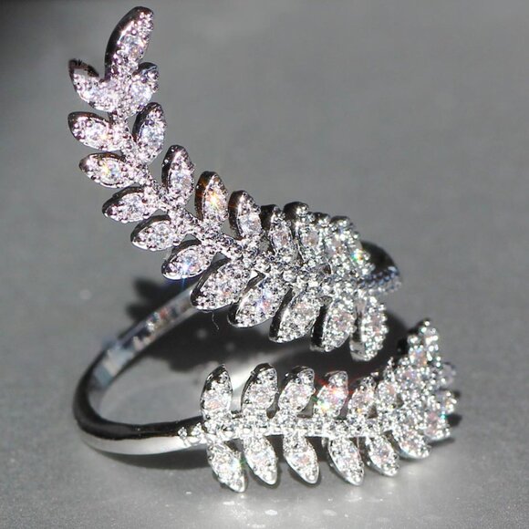 Fashion Open Adjustable Long Leaf Surround Beautiful Rings for Women, PD237 - Picture 4 of 7